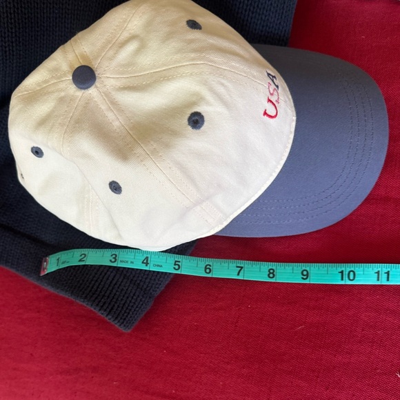 USA Embroidered Cap by FRASIER STERLING ❤️🤍💙cream hat w/navy brim.EmbroideredUSA - Picture 3 of 9